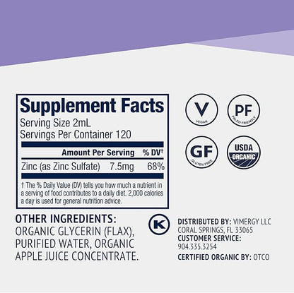 Vimergy Liquid Zinc Refill – Fast-Absorbing Immune Support* – Promotes Healthy Bones & Skin – USDA Certified Organic, Vegan, Non-GMO – 120 Servings (240 mL)