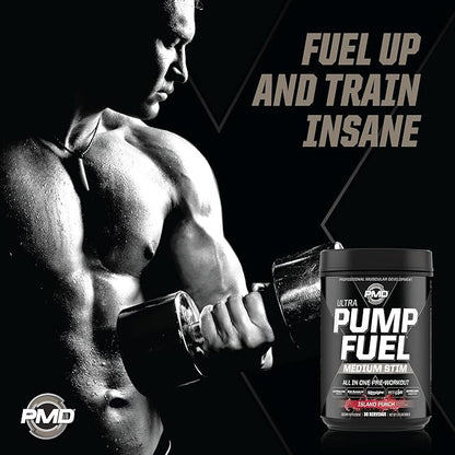 PMD Sports Ultra Pump Fuel - Pre Workout Drink Mix - Energy, Strength, Endurance, Recovery - Complex Carbohydrates and Amino Energy - Island Punch (30 Servings)