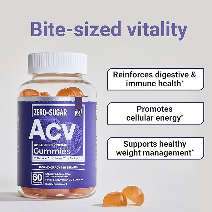 Essential Elements Zero-Sugar ACV Apple Cider Vinegar Gummies from “The Mother” - Naturally-Sourced, Vegan ACV Gummies with Chromium 60 Count
