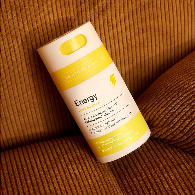 Health by Habit Energy Supplement 2 Pack (120 Capsules) - Natual Caffeine Blend, Vitamins B & C, Supports Energy Levels, Promotes Mental Alertness and Focus, Vegan, Non-GMO, Sugar Free (2 Pack)