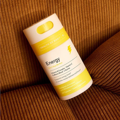 Health by Habit Energy Supplement 2 Pack (120 Capsules) - Natual Caffeine Blend, Vitamins B & C, Supports Energy Levels, Promotes Mental Alertness and Focus, Vegan, Non-GMO, Sugar Free (2 Pack)