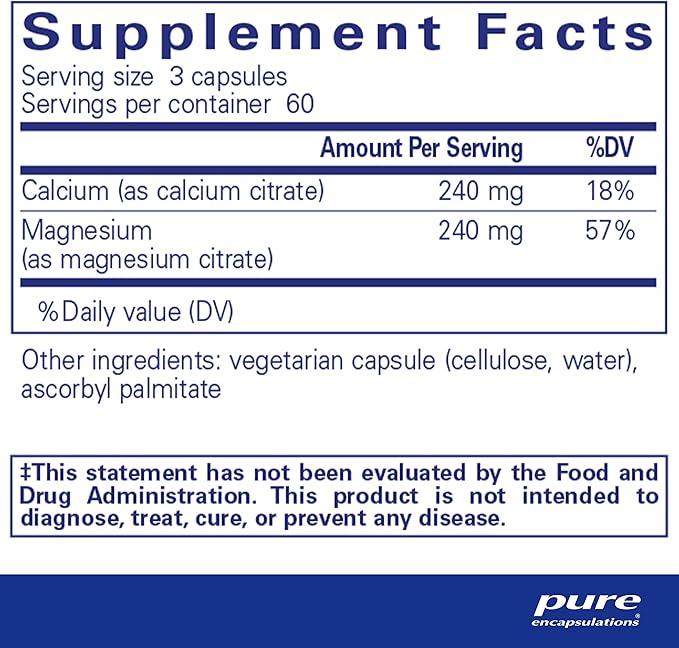 Pure Encapsulations Calcium Magnesium (Citrate) - 240 g Calcium & 240 g Magnesium - Bone Health Support - Non-GMO & Vegan - 180 Capsules
