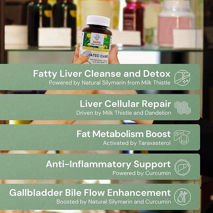 Liver Health Milk Thistle Supplement | Active Liver Cleanse Detox & Repair for Fatty Liver Support with Organic Turmeric and Dandelion Root | 1800mg Herbal Daily Dose for Your Liver | by Sana Herbal