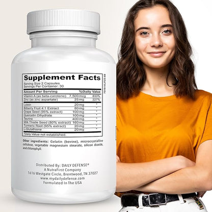 Eye Health Supplements for Adults - Eye Vitamins for Vision Care with Vitamin A, Zinc, Lutein, Milk Thistle, & Taurine - Vegan Dietary Supplements for Women & Men, 60 Capsules