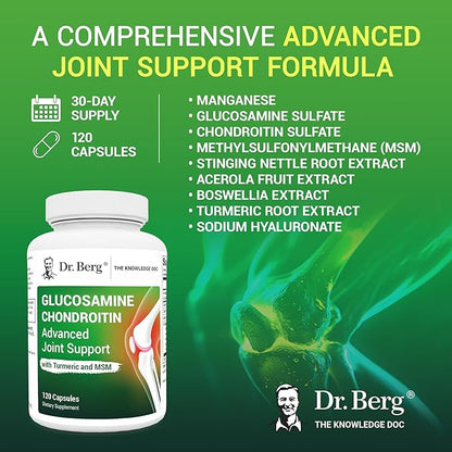 Dr. Berg Glucosamine Chondroitin MSM Turmeric & Boswellia - Advanced Joint Support Supplement with 1500 mg Glucosamine Sulfate - Includes 120 Capsules