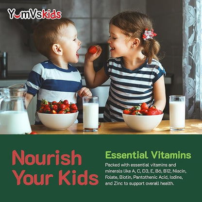 YumVs Kids Multivitamin Gummies - Fruit Flavored Chewable Children's Multivitamin - Kids Vitamins Multivitamin Gummy with 12 Minerals & Vitamins A C D3 E B6 B12 - Kosher Halal Gluten Free (120 Count)