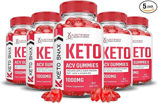 (5 Pack) Keto Snax Keto ACV Gummies Advanced Formula 1000MG Keto Snax Keto Gummies Apple Cider Vinegar Formulated with Pomegranate Beet Juice Powder B12 Vegan Non GMO 300 Gummys