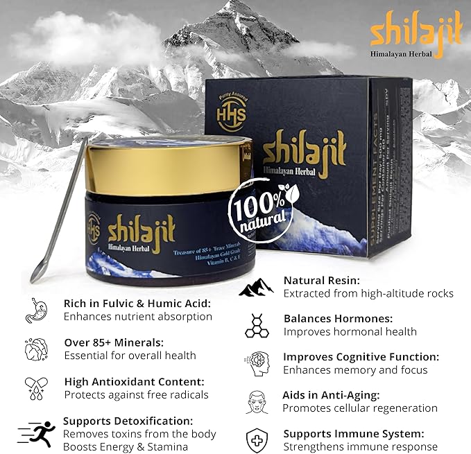 Purified Gold Standard Shilajit Resin - Authentic Himalayan, Organic Supplement with 85+ Trace Minerals - All Natural Multivitamin and Wellness Supplement - 30 Grams