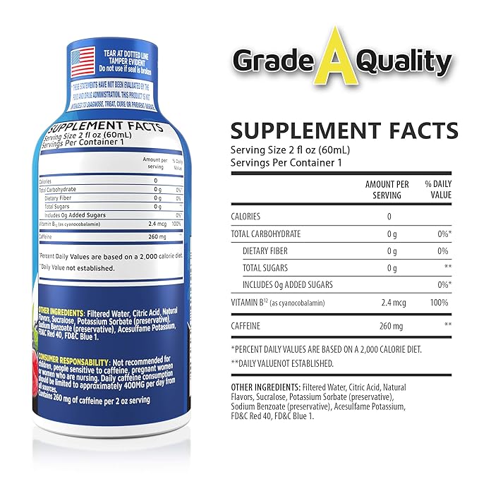 Vitamin Energy Shots, Mixed Berry Flavor, Up to 7+ Hours of Energy, 1.93 Fl Oz, 12 Count