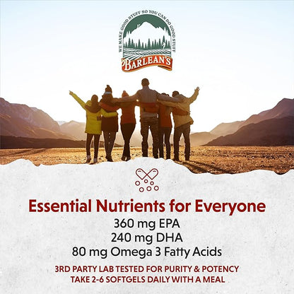 Barlean's Fish Oil Omega 3 Supplement, EPA & DHA Fatty Acid Softgels for Joint, Brain, & Heart Health, 1000mg Orange Flavored Fish Oil Pills, 100 Count