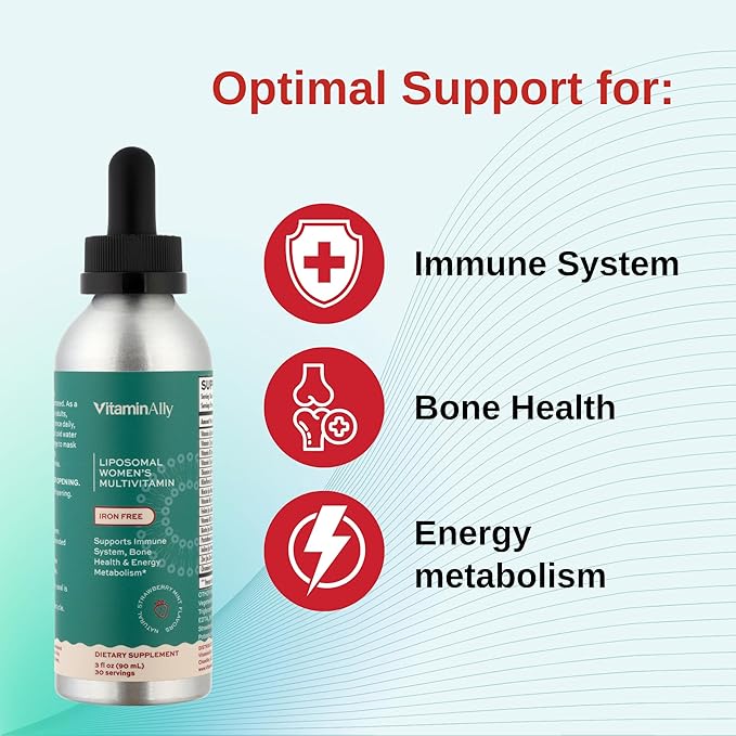 Liposomal Women's Liquid multivitamin Iron Free Drops| Sugar Free | Non-GMO | Gluten Free | Supports Immune System, Bone Health and Energy Metabolism