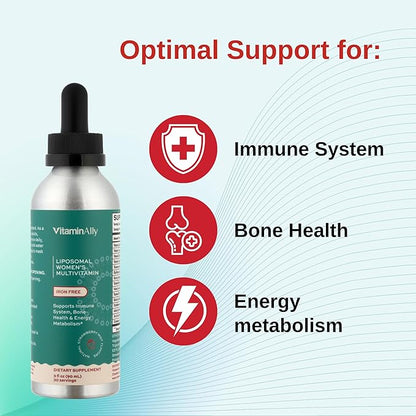 Liposomal Women's Liquid multivitamin Iron Free Drops| Sugar Free | Non-GMO | Gluten Free | Supports Immune System, Bone Health and Energy Metabolism