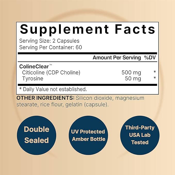 NatureBell Citicoline Supplements, CDP Choline, Citicoline 500mg Plus Tyrosine 50mg Per Serving, Optimized Dosage, 120 Capsules, 2 in 1 Formula, Dual Action Brain Supplement, Non-GMO