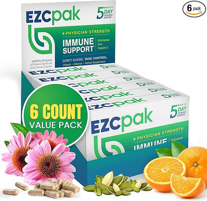 EZC Pak 5-Day Tapered Immune Support Booster - Vitamin Immune Support Supplement, Echinacea, Zinc Vitamin C, Immune Boosters for Adults - Immune Support Vitamins (Pack of 6)