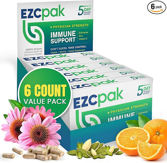 EZC Pak 5-Day Tapered Immune Support Booster - Vitamin Immune Support Supplement, Echinacea, Zinc Vitamin C, Immune Boosters for Adults - Immune Support Vitamins (Pack of 6)