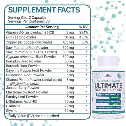 Best Over-the-Counter Prostate Support Health Supplement for Men - 600 mg Saw Palmetto 300mg Pygeum - 16 Herbs + Zinc - Relief from Enlarged Prostate & Stop Frequent Urination - 60 Capsules