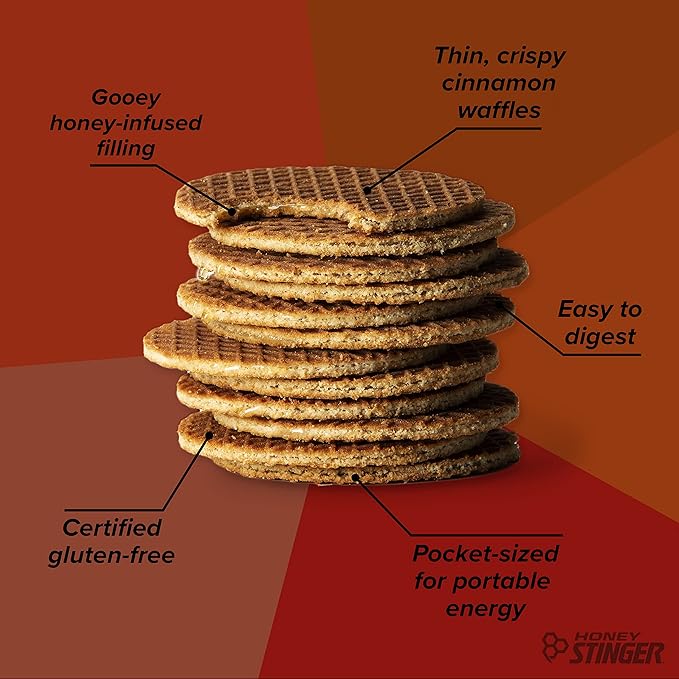 Honey Stinger Organic Gluten Free Cinnamon Waffle | Energy Stroopwafel for Exercise, Endurance and Performance | Sports Nutrition for Home & Gym, Pre and Post Workout | Box of 16 Waffles, 19.2 Ounces