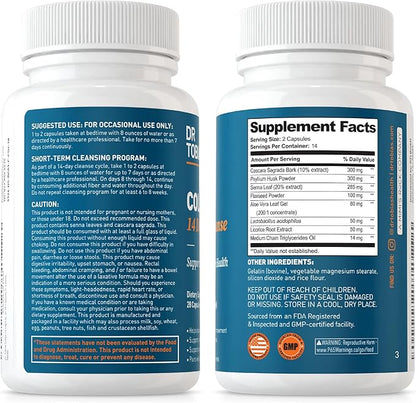 Dr. Tobias Colon 14 Day Cleanse, Advanced Gut Cleanse Detox for Women & Men with Cascara Sagrada, Psyllium Husk, Senna Leaf & Probiotics, Non-GMO Colon Cleanse, 2 Bottles of 28 Capsules (1-2 Daily)