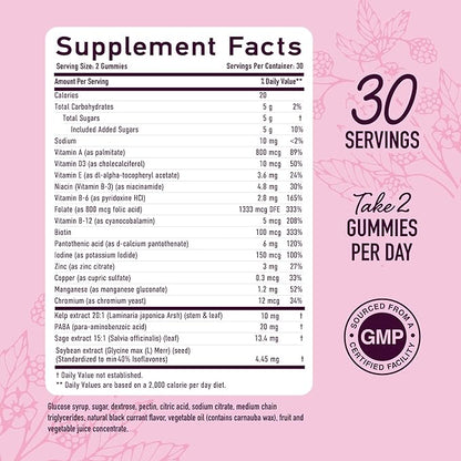 Menopause Support Gummies | Hormone Balance Relief for Hot Flashes, Night Sweats, Mood Swings, & Bloating | with Phytoestrogen Soy Extract, Vitamin D3, PABA, Biotin | Vegetarian, Gluten-Free | 60ct.