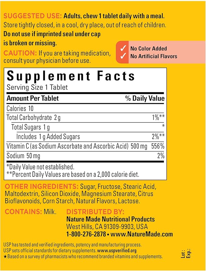 Nature Made Chewable Vitamin C 500 mg, Dietary Supplement for Immune Support, 150 Tablets, 150 Day Supply