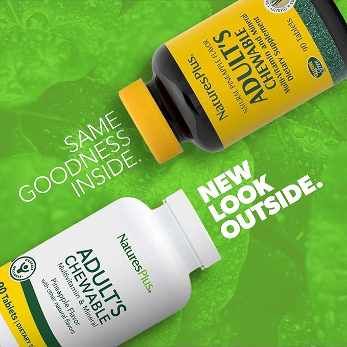 Natures Plus Adult's Chewable Multivitamin - 90 Vegetarian Tablets - Pineapple Flavor - Natural Whole Foods Supplement for Overall Health, Energy - Gluten-Free - 90 Servings