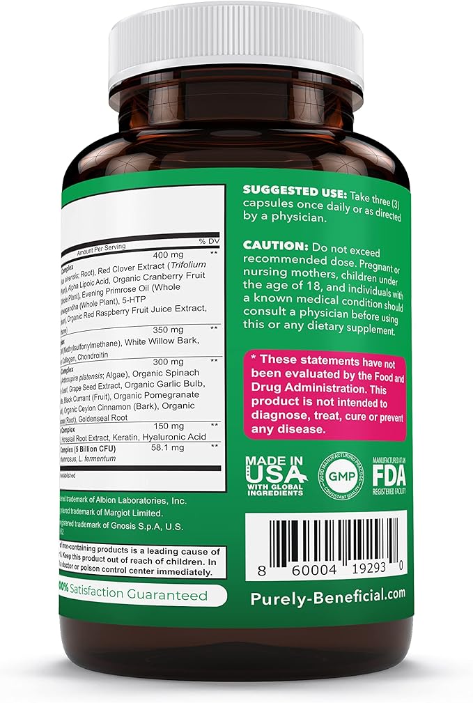 PURELY beneficial Women’s Whole Food MultiVitamin –58 Key Nutrients Including Vitamins, Minerals, Herbs, Probiotics, with Iron, Hair, Skin & Nail Complex for Complete Female Wellness- 180 Capsules