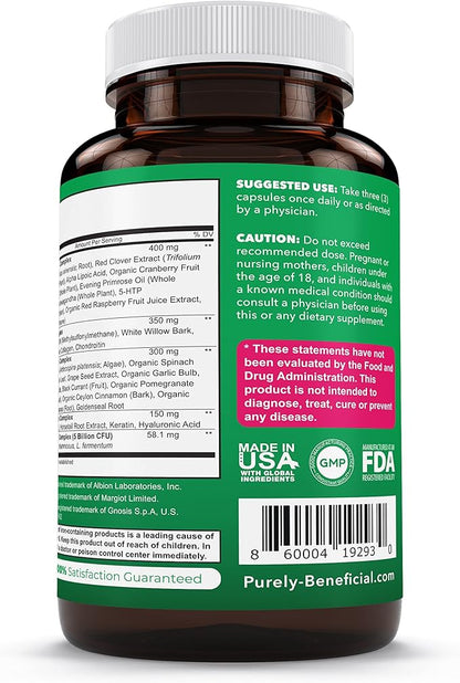 PURELY beneficial Women’s Whole Food MultiVitamin –58 Key Nutrients Including Vitamins, Minerals, Herbs, Probiotics, with Iron, Hair, Skin & Nail Complex for Complete Female Wellness- 180 Capsules