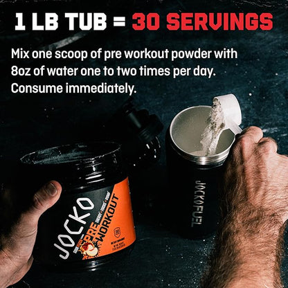 Jocko Fuel Ultimate Pre Workout Powder - Pre-Workout Energy Powder Drink for Men & Women - High Stim Sugar-Free Nootropic Blend to Support Muscle Pump, Energy, & Recovery 200mg Caffeine Sour Peach