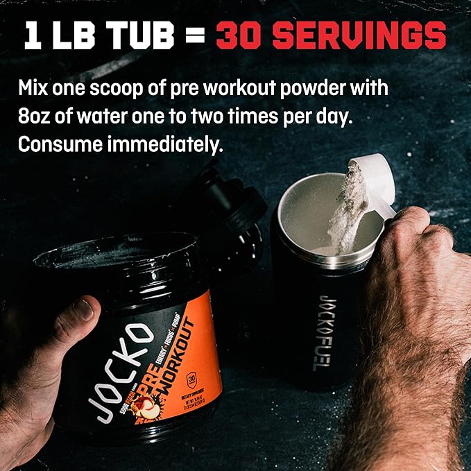 Jocko Fuel Ultimate Pre Workout Powder - Pre-Workout Energy Powder Drink for Men & Women - High Stim Sugar-Free Nootropic Blend to Support Muscle Pump, Energy, & Recovery 200mg Caffeine Sour Peach