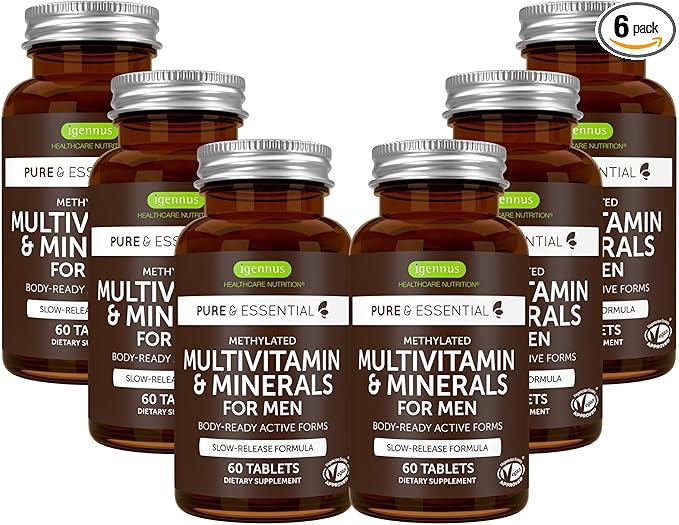 Methylated Men's Multivitamin, MTHFR Supplement with Active B-Vitamins, High Strength 2 a Day Multivitamin for Sustained Release, Added Lycopene, Clean Label, Non-GMO & Vegan 60 Tablets, by Igennus x6