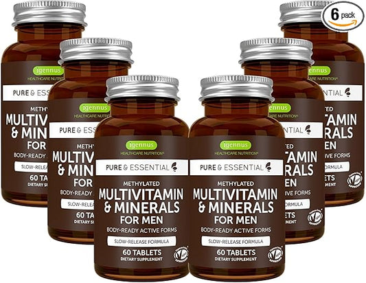 Methylated Men's Multivitamin, MTHFR Supplement with Active B-Vitamins, High Strength 2 a Day Multivitamin for Sustained Release, Added Lycopene, Clean Label, Non-GMO & Vegan 60 Tablets, by Igennus x6