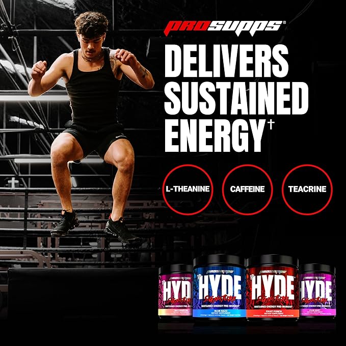 PROSUPPS Mr. Hyde Signature Pre Workout with Creatine, Beta Alanine, TeaCrine and Caffeine for Sustained Energy, Focus Pumps - Pre-Workout Energy Drink Men Women (Blue Razz, 30 Servings)