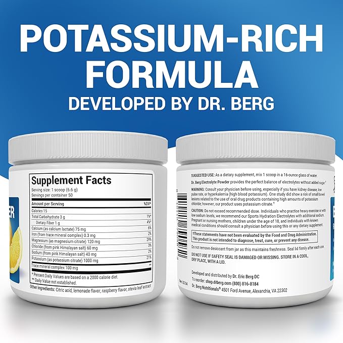 Dr. Berg Zero Sugar Hydration Keto Electrolyte Powder - Enhanced w/ 1000 mg of Potassium & Real Pink Himalayan Salt (NOT Table Salt) - Raspberry & Lemon Hydration Drink Supplement - 50 Servings 3 Pack