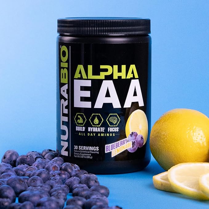 NutraBio Alpha EAA Hydration and Recovery Supplement - Full Spectrum EAA BCAA Matrix with Electrolytes, Nootropics, Coconut Water - Recovery, Energy, Focus, & Hydration Supplement (Blueberry Lemonade)