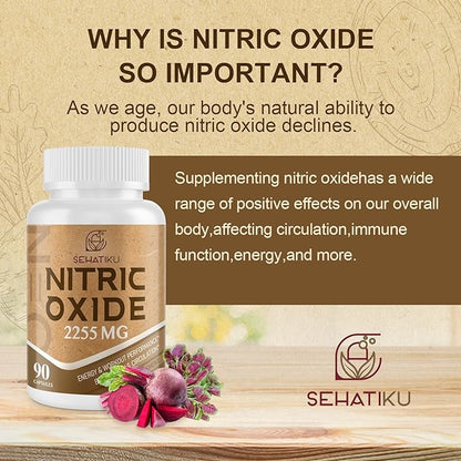Nitric Oxide Supplement 2255 MG, Nitric Oxide Booster & 6-in-1 Phytonutrient Blend for Heart, Circulation, Immune - 90 Capsules (1 Bottle)