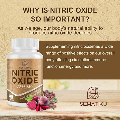 Nitric Oxide Supplement 2255 MG, Nitric Oxide Booster & 6-in-1 Phytonutrient Blend for Heart, Circulation, Immune - 90 Capsules (1 Bottle)
