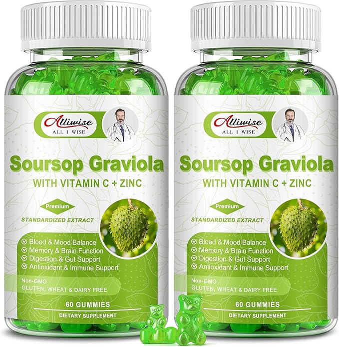 Natural Soursop Graviola Gummies Supplement, Original Soursop Leaves Extract with Vitamins C & Zinc for Women & Men, Multivitamin Soursop Fruit Supplement for Immunity & Antioxidant & Energy