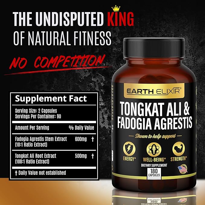 Fadogia Agrestis 600mg and Tongkat Ali 500mg Supplements (180 Capsules) - Made in USA - 3 Month Supply – 3rd Party Tested - Long Jack - Tongkat Ali Fadogia Agrestis for Men and Women