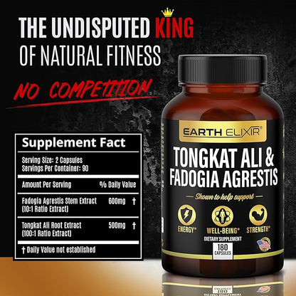 Fadogia Agrestis 600mg and Tongkat Ali 500mg Supplements (180 Capsules) - Made in USA - 3 Month Supply – 3rd Party Tested - Long Jack - Tongkat Ali Fadogia Agrestis for Men and Women