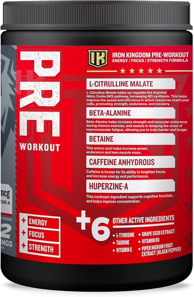 Iron Kingdom Pre Workout Powder for Men & Women Caffeine, Beta Alanine & Aminos for Intense Focus Endurance & Pump - Preworkout Energy Drink Powder Natural Sour Green Apple - 42 Servings
