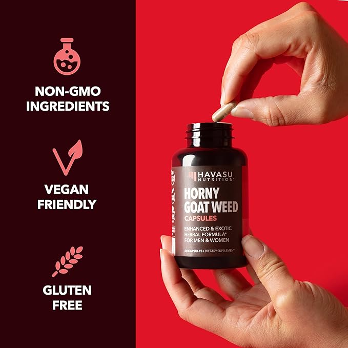 Unisex Horny Goat Weed for Men and Women - Extra Strength Performance and Energy Support with Tongkat Ali & Muira Puama & Saw Palmetto Extract - Never Travel Without Sample Size - 10 Horny Capsules