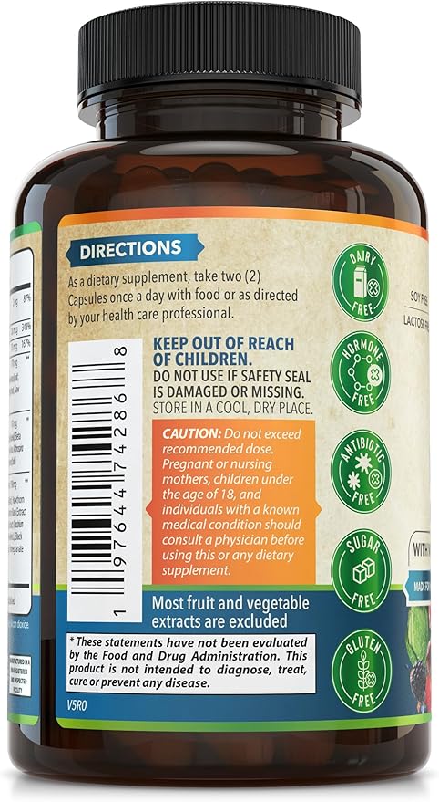 Mens Daily Multivitamin Multimineral Supplement for Energy, Focus, Stamina & Performance. Made for Men with 30+ Nutrients, Fruit & Energy Blend. Mens Vitamins USA Made 60 Capsules