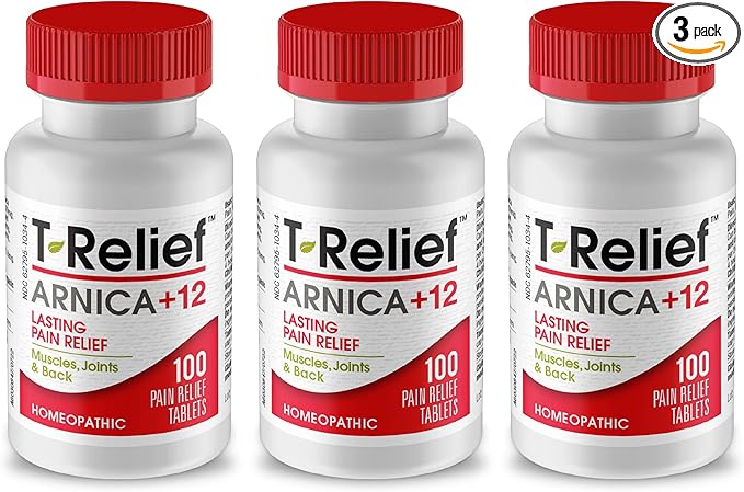 T-Relief Arnica +12 Natural Relieving Actives for Back Pain Joint Soreness Muscle Aches & Stiffness, Whole Body Fast Acting Relief for Women & Men - 100 Tablets (3 Pack)