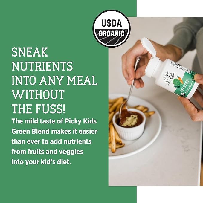 Matys Organic Picky Kids Green Blend, Veggie Powder Supplement, Picky Eater Vitamins for Kids 4 Years +, Superfoods Vegetable Powder for Meals & Smoothies with Spinach, Kale, Broccoli, 1.6 Ounces