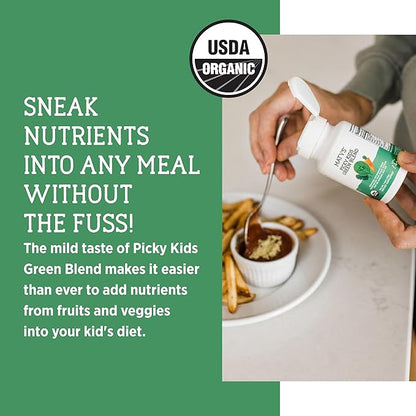 Matys Organic Picky Kids Green Blend, Veggie Powder Supplement, Picky Eater Vitamins for Kids 4 Years +, Superfoods Vegetable Powder for Meals & Smoothies with Spinach, Kale, Broccoli, 1.6 Ounces