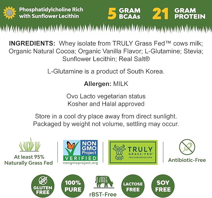 MariGold Grass-fed Whey Protein Isolate Powder - Rich Chocolate Malt Flavor - 1 Lb | 100% Pure, Cold-Processed, Micro-Filtered, Undenatured, Non-GMO, rBGH Free, Soy Free, Gluten Free, Lactose Free