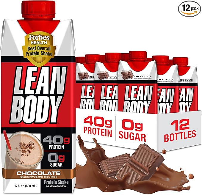Lean Body Ready-to-Drink Chocolate Protein Shake, 40g Protein, Whey Blend, 0 Sugar, Gluten Free, 22 Vitamins & Minerals, LABRADA, 17 Fl Oz (Pack of 12)