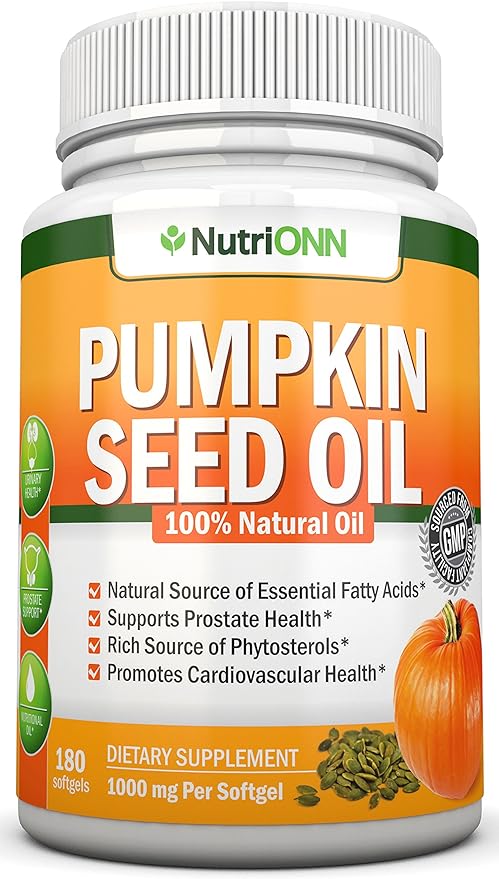 Pumpkin Seed Oil - 1000MG - 180 Softgels - Cold-Pressed Natural Pumpkin Seed Oil - Natural Source of Essential Fatty Acids - Great for Hair Growth, Prostate Health, Joint Health and GI Tract