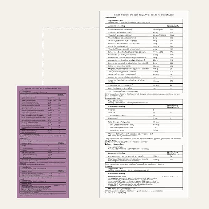 Perelel 3rd Trimester Prenatal Pack - Daily Pregnancy Vitamins - Probiotics, Prenatal Vitamins + Omega 3 DHA Supplements for Women - Soy-Free, Non-GMO Women's Vitamins (30 Pill Packs)