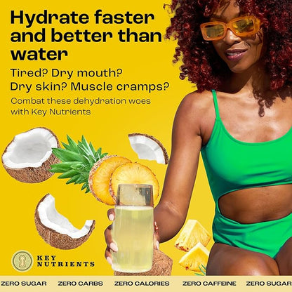 KEY NUTRIENTS Multivitamin Electrolytes Powder No Sugar - Tropical Pineapple Coconut Electrolyte Powder - Endurance & Energy Supplement - Hydration Powder - No Calories - 90 Servings - Made in USA